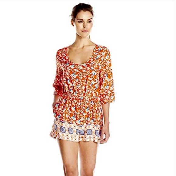 MINKPINK Neighbourhood Orange Floral Romper - Picture 2 of 8